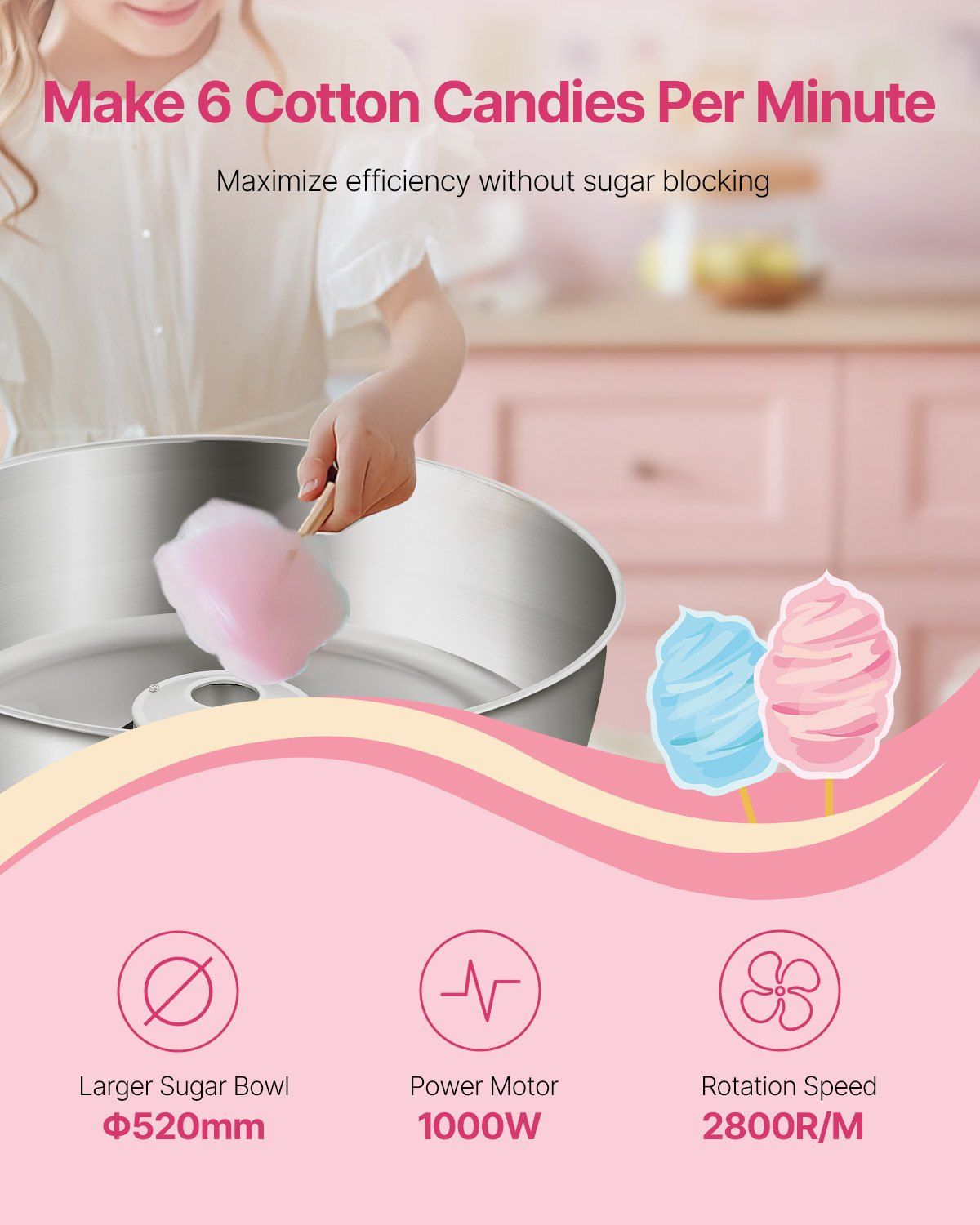 1000W Cotton Candy Machine with Drawer – Blue