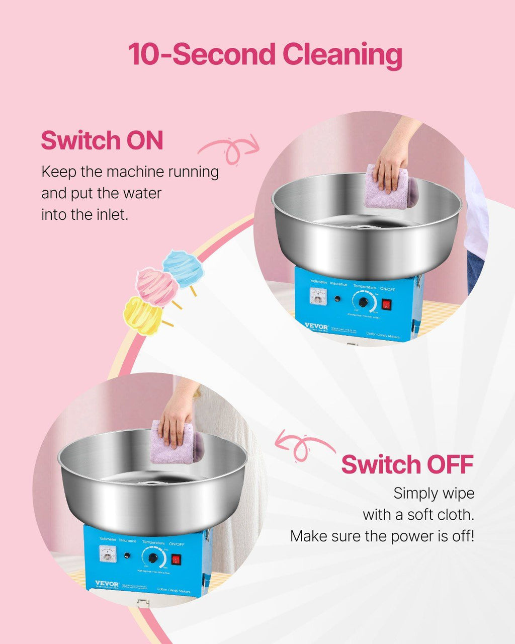1000W Cotton Candy Machine with Drawer – Blue
