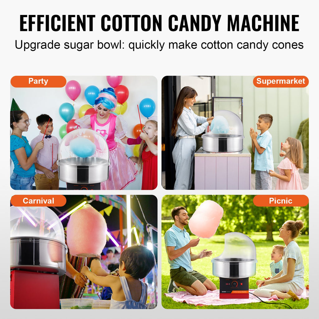 1000W Cotton Candy Machine with Cover – Red