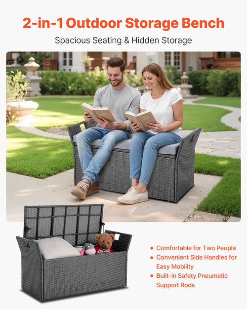 151L Two-Seater Rattan Outdoor Storage Bench