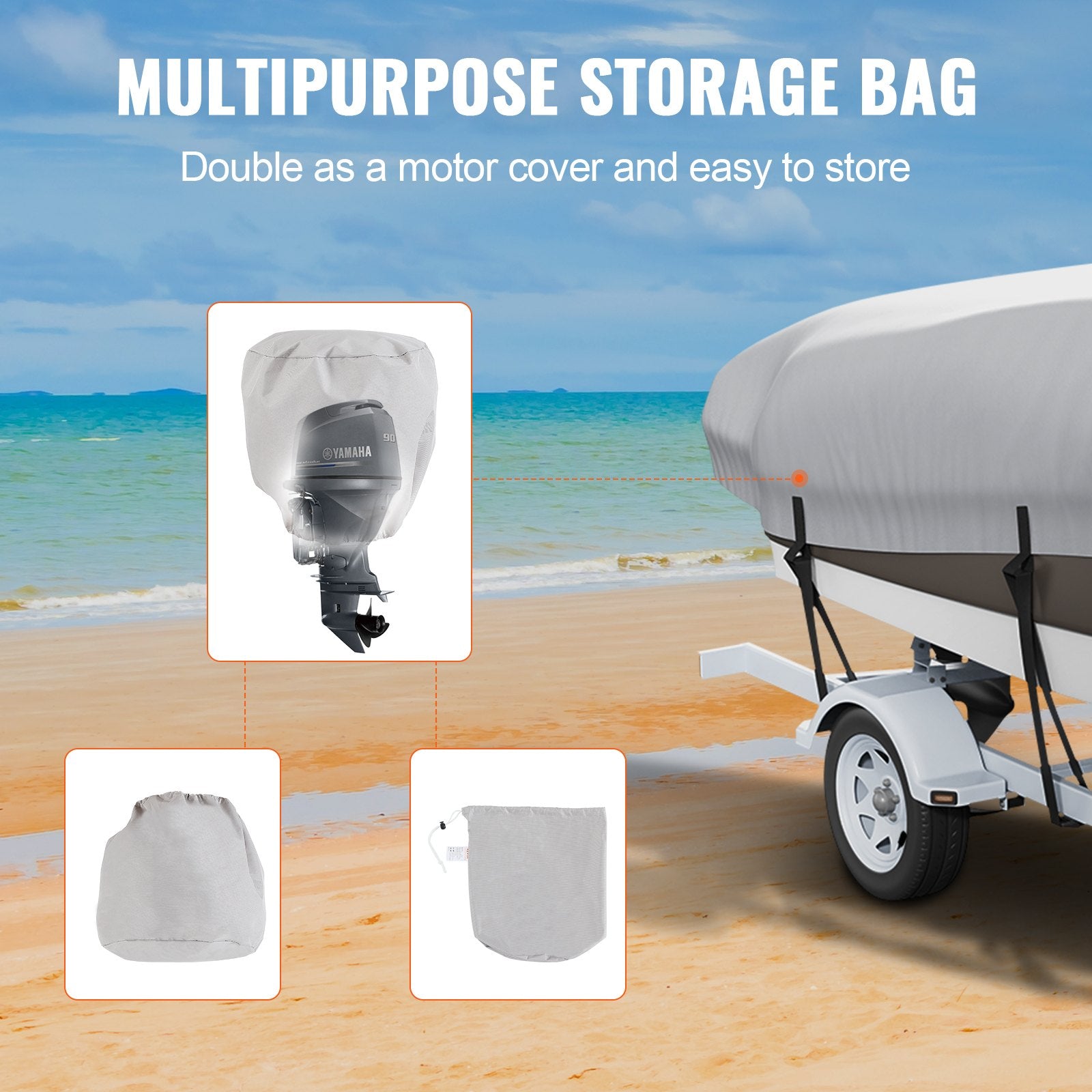 Boat Cover 600D Waterproof 17-19 ft Boat Cover V-Hull Tri-Hull Runabout