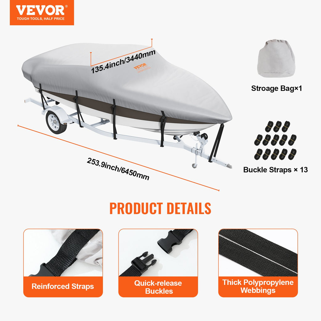 Boat Cover 600D Waterproof 17-19 ft Boat Cover V-Hull Tri-Hull Runabout