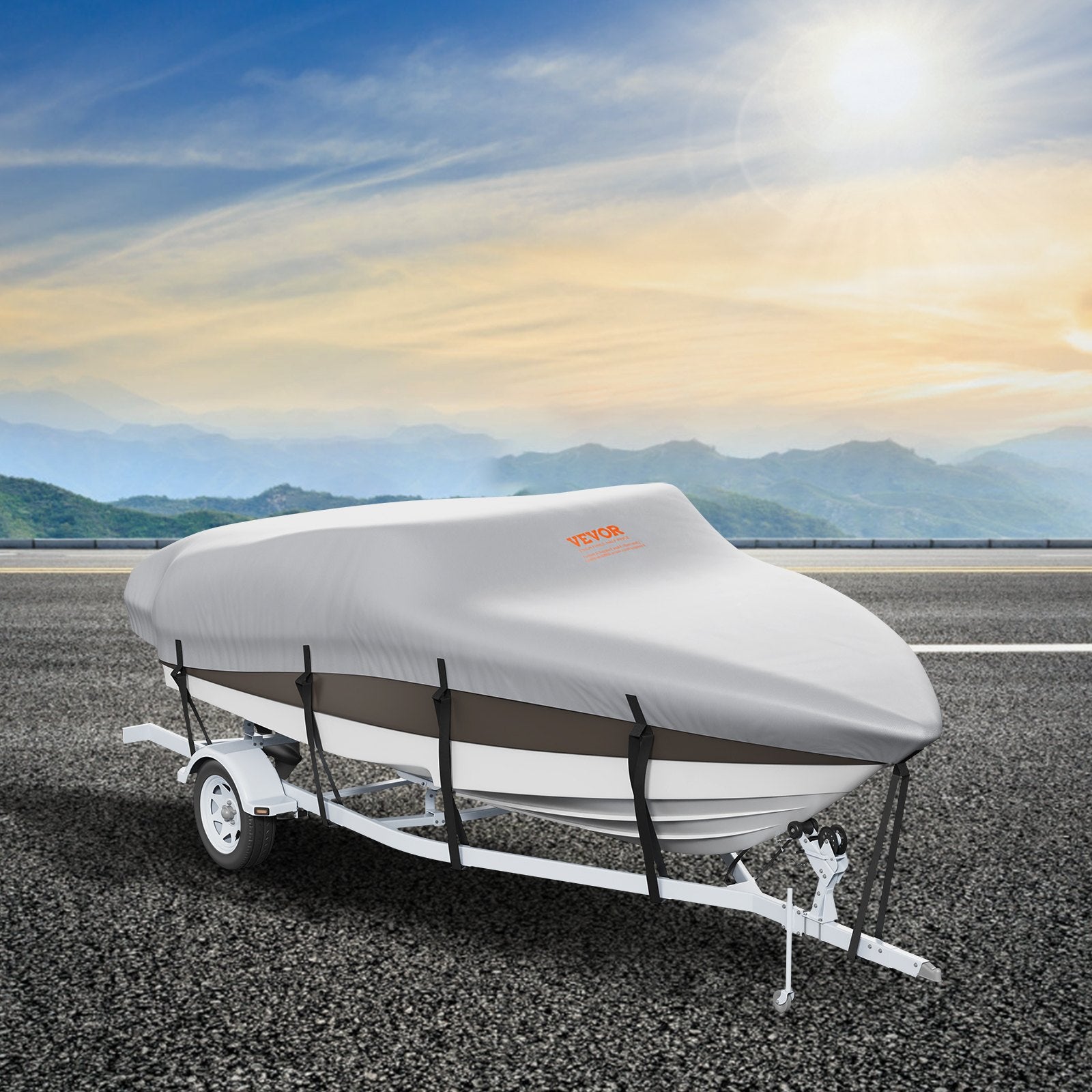 Boat Cover 600D Waterproof 17-19 ft Boat Cover V-Hull Tri-Hull Runabout