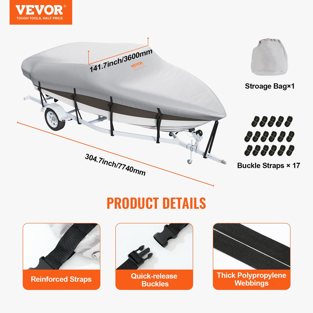 Boat Cover 600D Waterproof 23-24 ft Boat Cover V-Hull Tri-Hull Runabout