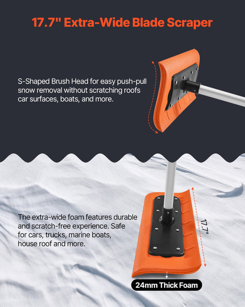 Adjustable Snow Roof Rake – 45cm Foam Blade, 2.25–5.62m