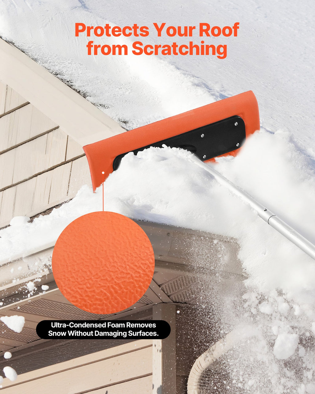 Snow Roof Rake, 45cm Foam Blade, 2.25-5.62 m Adjustable Roof Snow Scraper, Extension Tubes & Non-Slip Handle, Lightweight Snows Removal Tool for House Leaves Debris Clearing