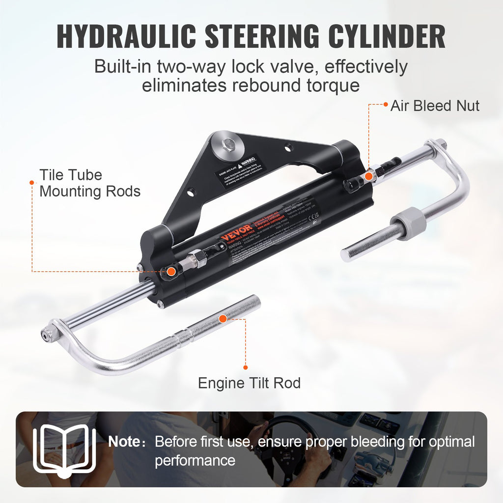 150HP Hydraulic Outboard Steering Kit Boat Marine System, Built-in Two-Way Lock Cylinder, 150HP Pump and High-Strength Nylon Hose for Single Station, Single-Engine use
