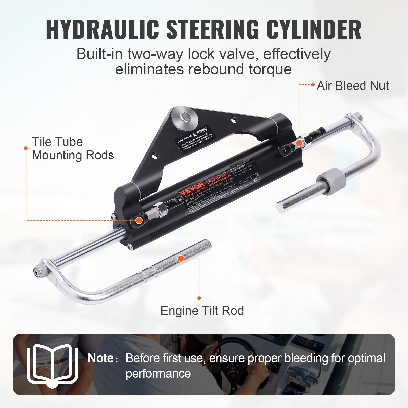 Hydraulic Outboard Steering Kit, 150HP, Marine Boat Hydraulic Steering System, with Helm Pump Two-Way Lock Cylinder and 24 Feet Hydraulic Steering Hose, for Single Station Single-Engine Boats
