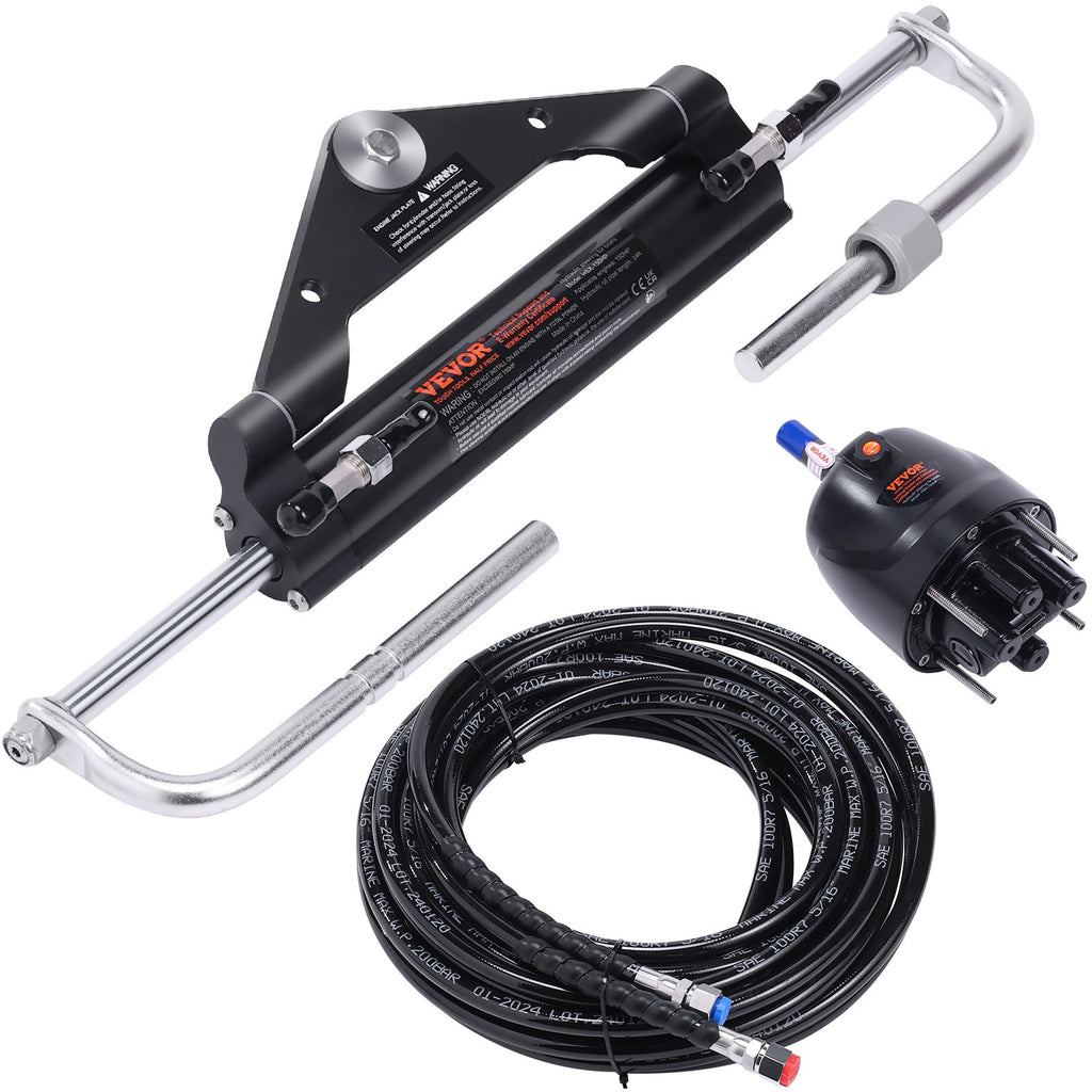 Hydraulic Outboard Steering Kit, 150HP, Marine Boat Hydraulic Steering System, with Helm Pump Two-Way Lock Cylinder and 24 Feet Hydraulic Steering Hose, for Single Station Single-Engine Boats