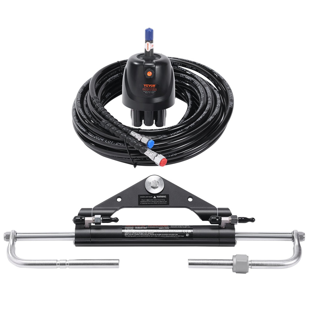 Hydraulic Outboard Steering Kit, 150HP, Marine Boat Hydraulic Steering System, with Helm Pump Two-Way Lock Cylinder and 24 Feet Hydraulic Steering Hose, for Single Station Single-Engine Boats
