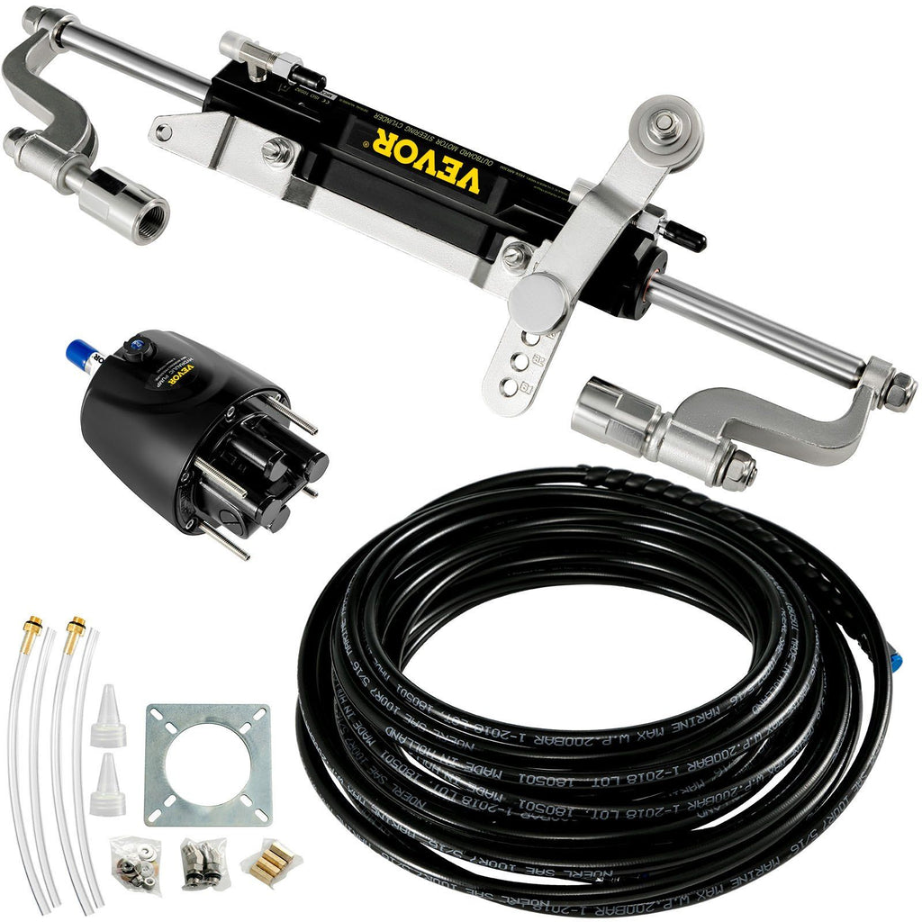 Hydraulic Steering Kit 300HP Hydraulic Steering Compact Cylinder Hydraulic Outboard Steering Kit with Helm Pump for Boat Marine Steering System