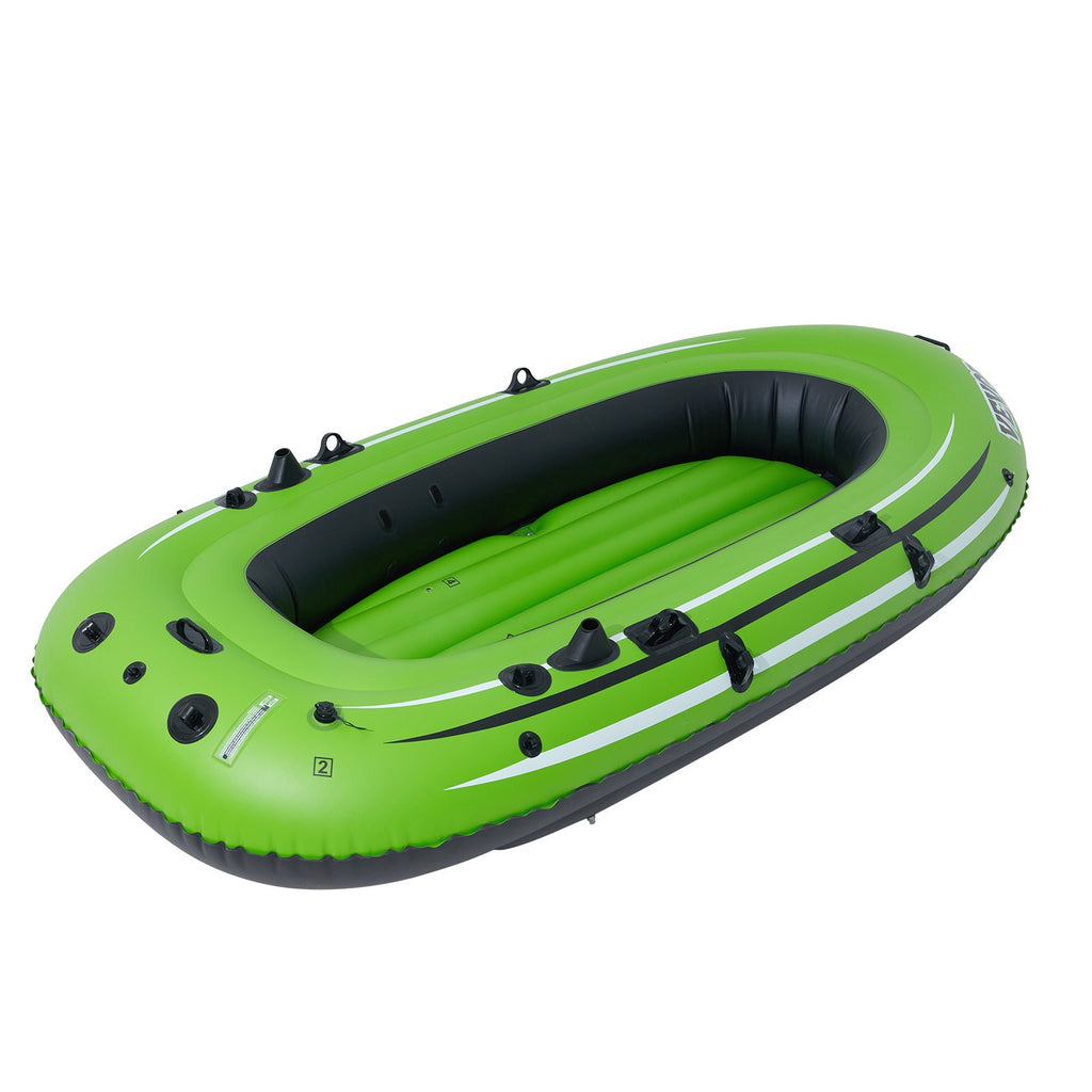 Inflatable Boat, 4-Person Inflatable Fishing Boat, Strong PVC Portable Boat Raft Kayak, 1158mm Aluminum Oars, High-Output Pump, Fishing Rod Holders, and 2 Seats, 1100 lb Capacity for Adults Kids