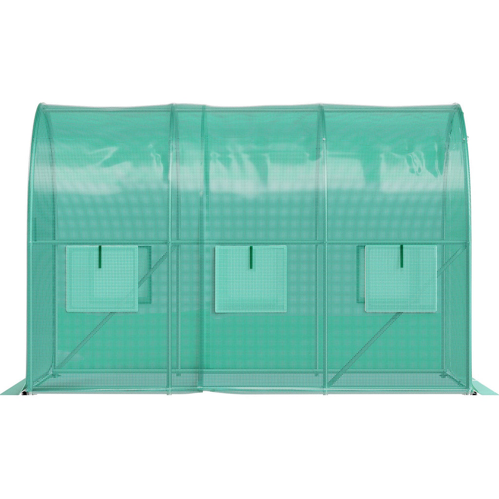 Walk-in Tunnel Greenhouse, 3 x 2 x 2 m, Portable Plant Hot House with Galvanised Steel Frame, 1 Top Bar, Diagonal Poles, Zipper Door and 6 Roll-Up Windows, Green