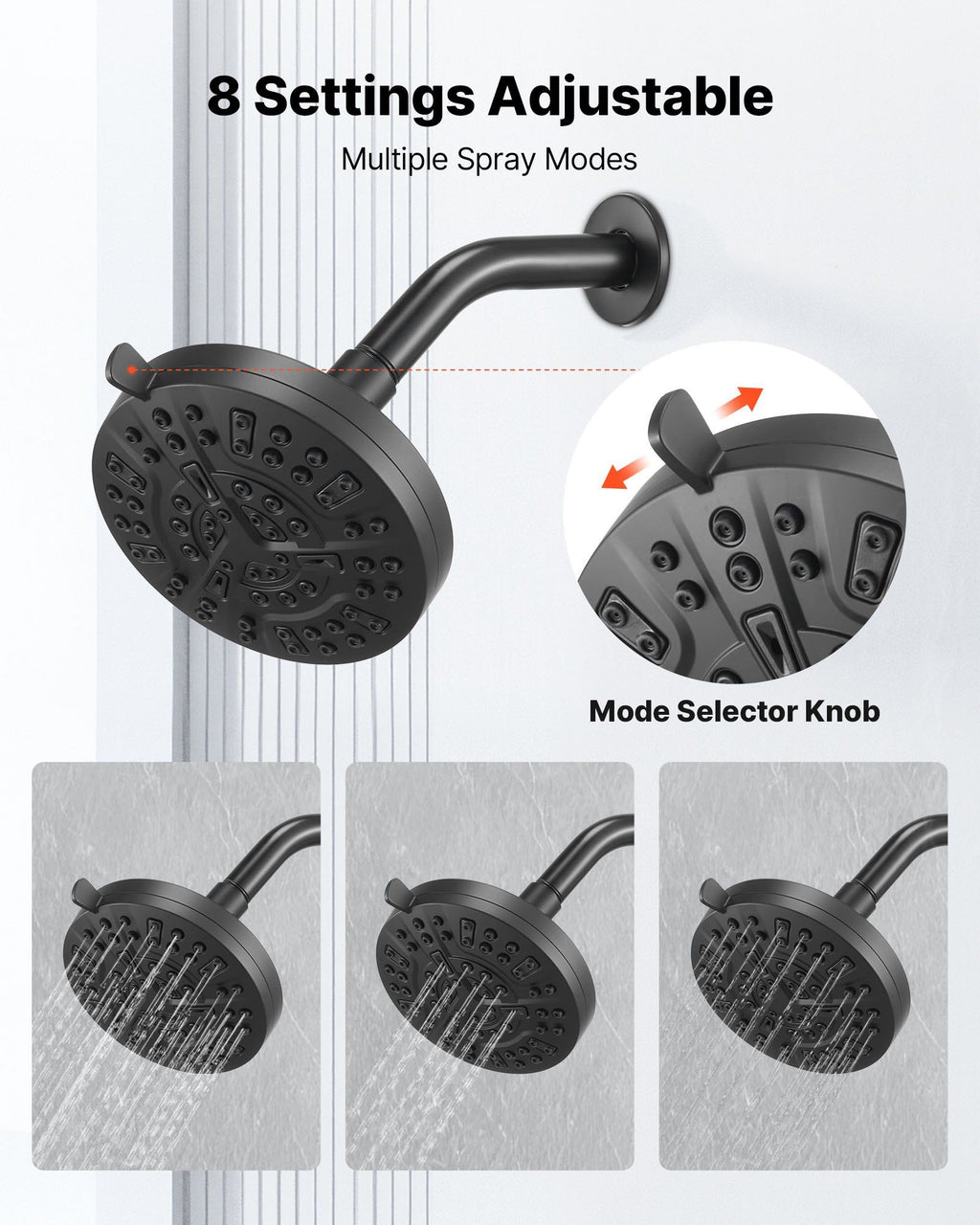 Tub and Shower Faucet Set, Complete with 127 mm Rainfall Shower Head and Bathtub Spout, 8-Setting Adjustable Spray, Single-Handle Tub Trim Kit with Brass Pressure Balancing Valve, Matte Black