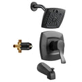 Tub and Shower Faucet Set, Complete with 130 mm Rainfall Shower Head and Bathtub Spout, 5-Setting Adjustable Spray, Single-Handle Tub Trim Kit with Brass Pressure Balancing Valve, Matte Black