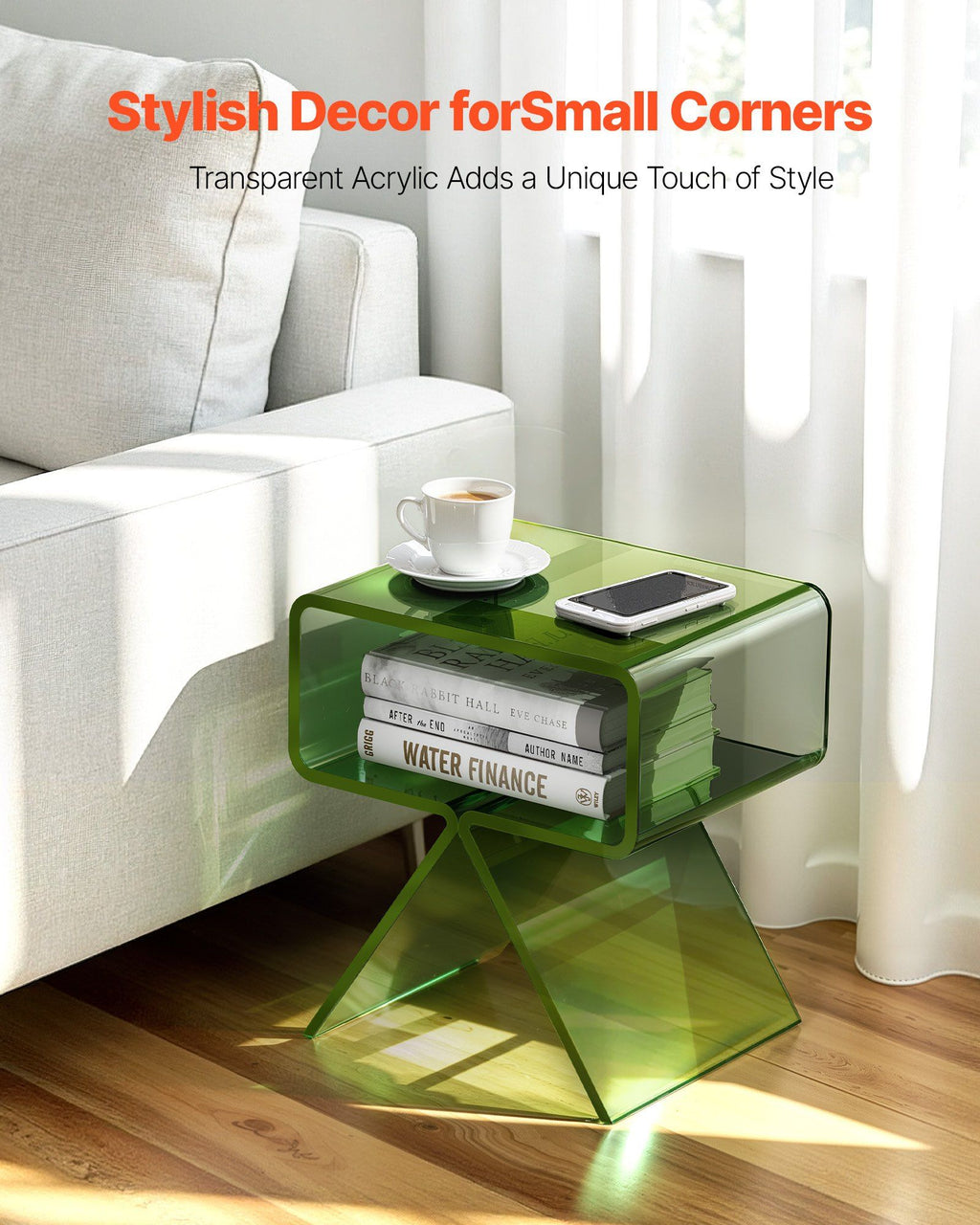 Transparent Green Acrylic Two-Tier Side Table – 30 × 39.1 × 43 cm