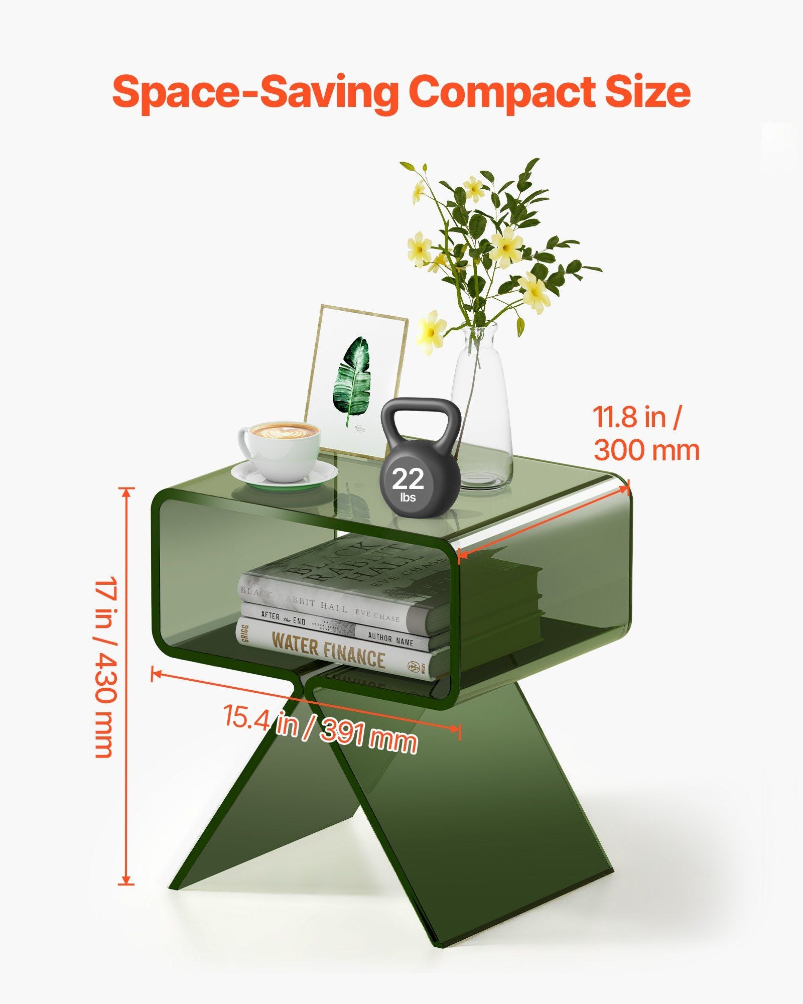 Transparent Green Acrylic Two-Tier Side Table – 30 × 39.1 × 43 cm