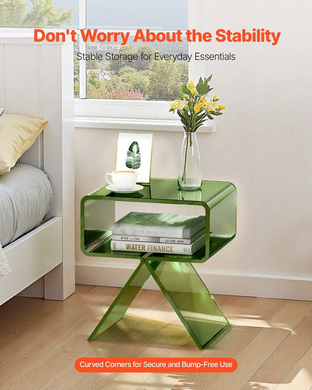 Transparent Green Acrylic Two-Tier Side Table – 30 × 39.1 × 43 cm