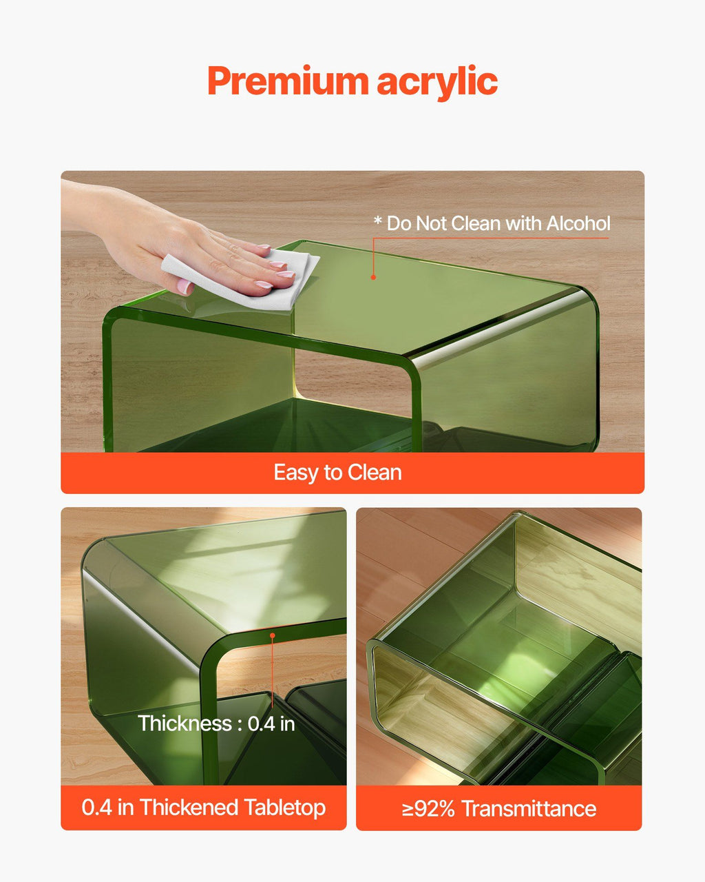 Transparent Green Acrylic Two-Tier Side Table – 30 × 39.1 × 43 cm