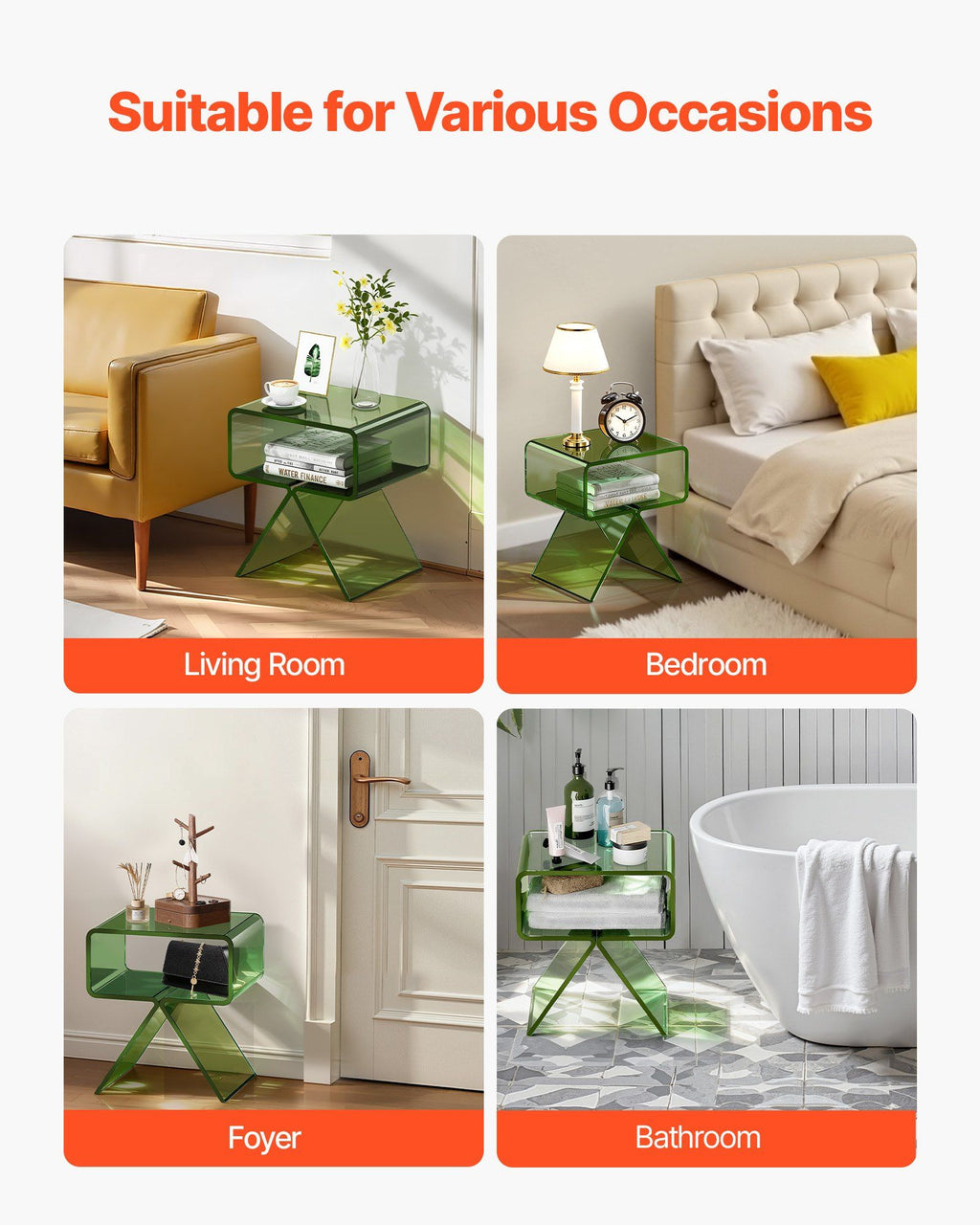 Transparent Green Acrylic Two-Tier Side Table – 30 × 39.1 × 43 cm