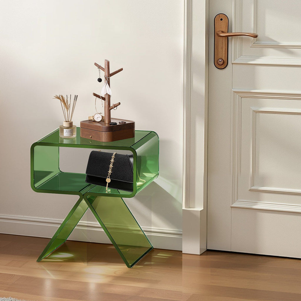 Transparent Green Acrylic Two-Tier Side Table – 30 × 39.1 × 43 cm