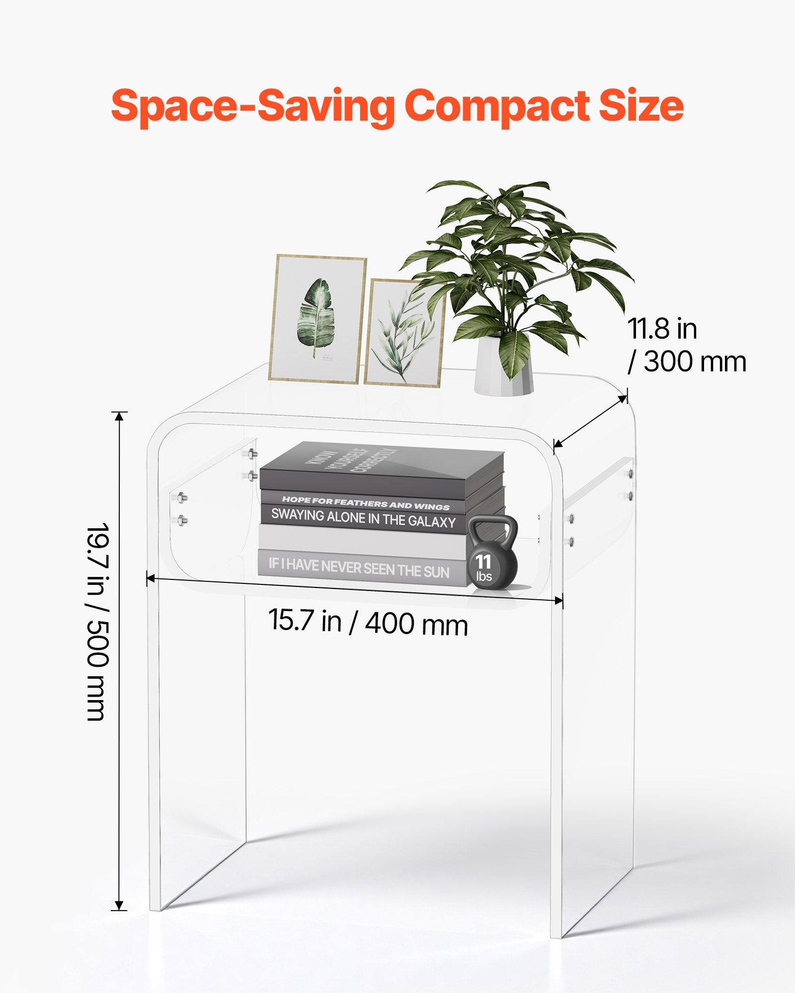 Clear Acrylic Two-Tier Side Table – 30 × 40 × 50 cm