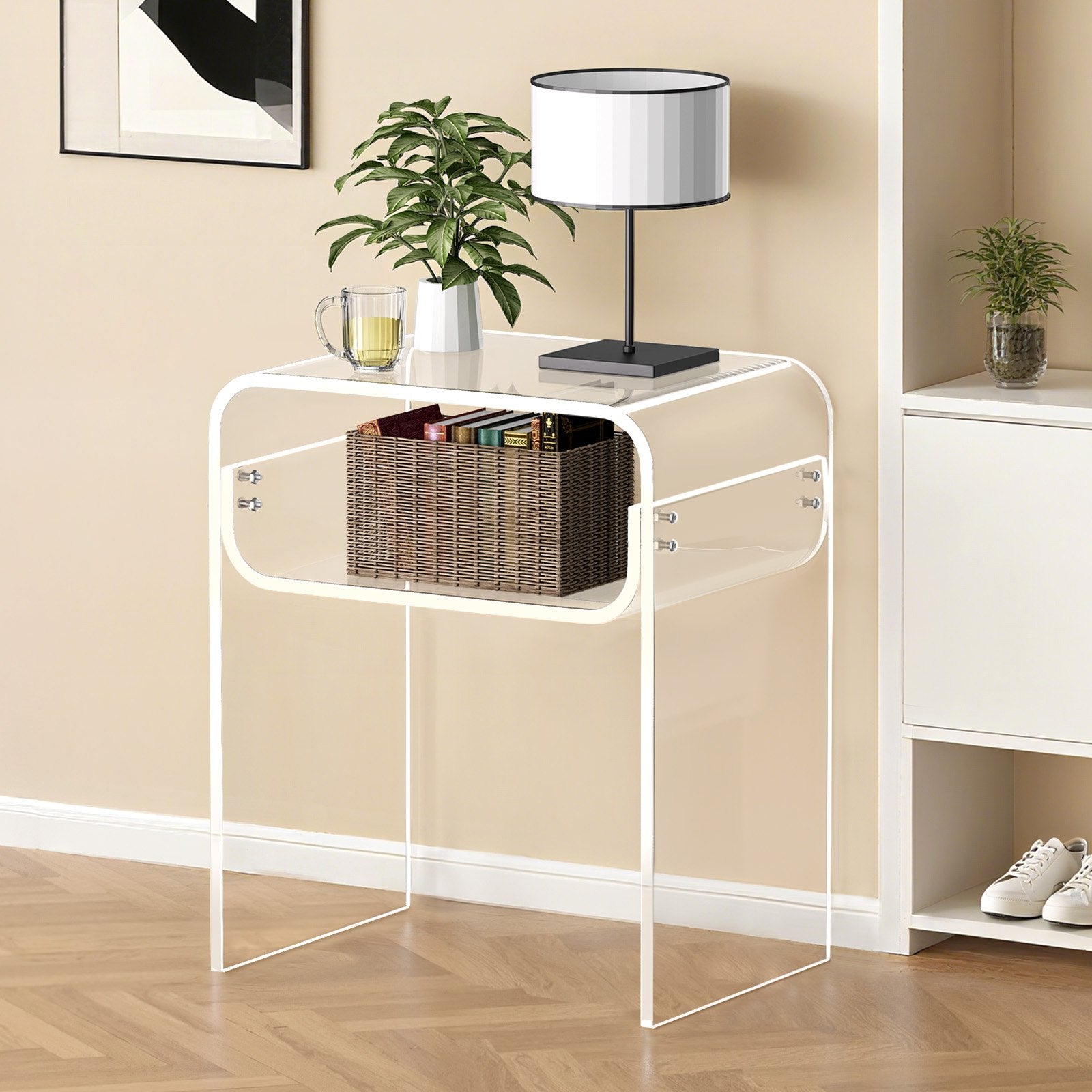 Clear Acrylic Two-Tier Side Table – 30 × 40 × 50 cm