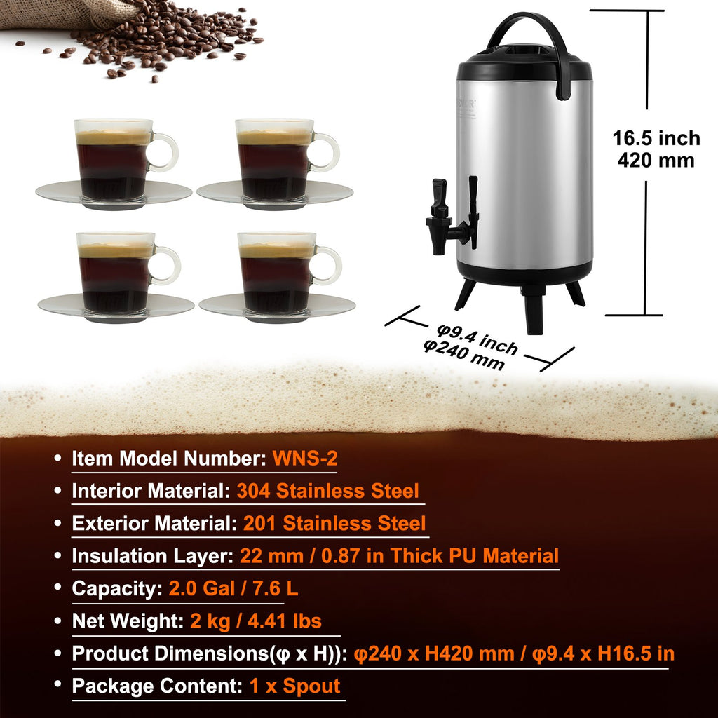 7.6L Stainless Steel Insulated Beverage Dispenser