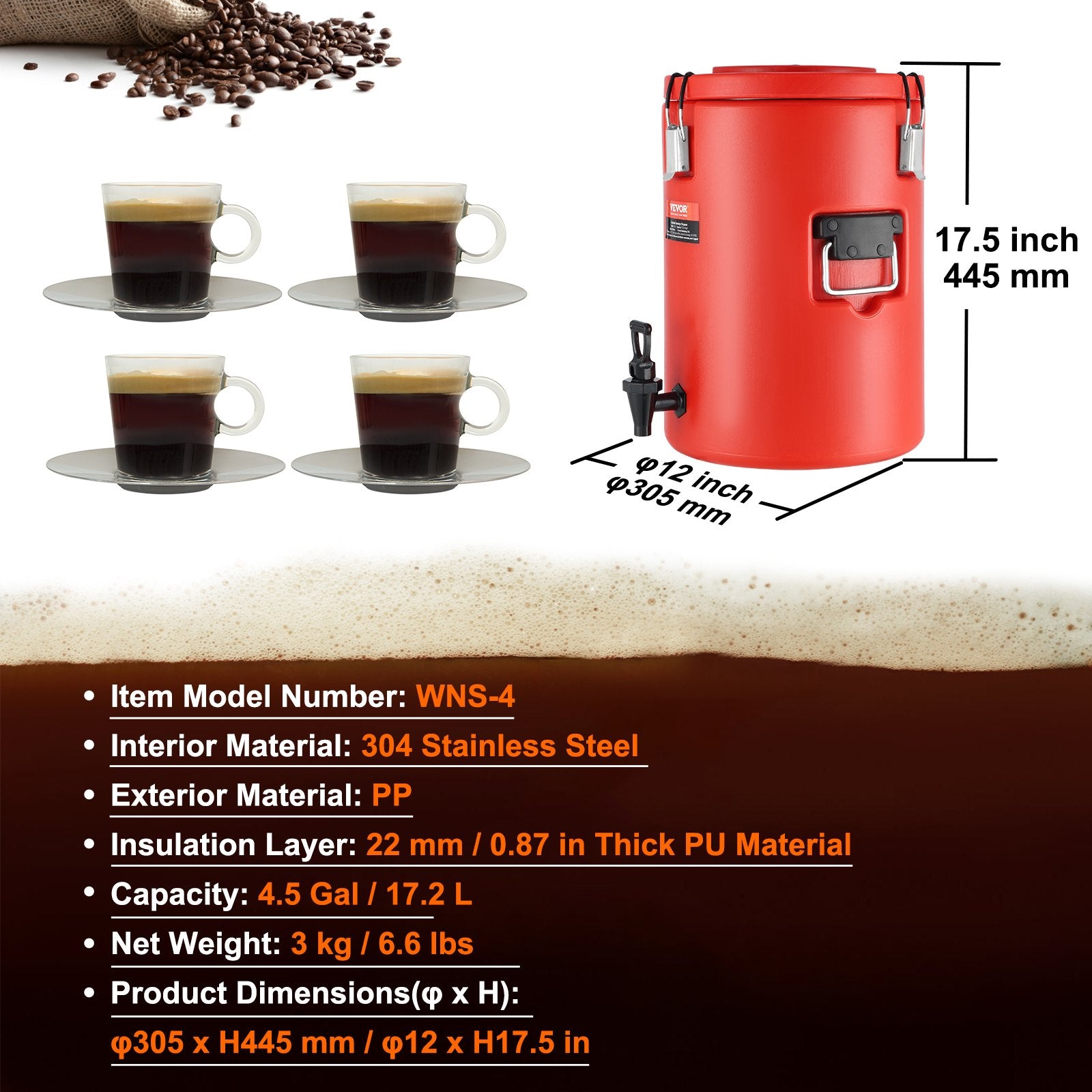 17.2L Insulated Hot & Cold Beverage Dispenser