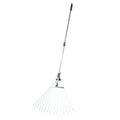 Leaf Rake, 15 Metal Tines, Adjustable Garden Rake for Lawns with 19-57 cm Wide Head and 81.3-160 cm Long Handle, Heavy Duty Stainless Steel Small Leaves Tool for Gardening Camping Yard Grass