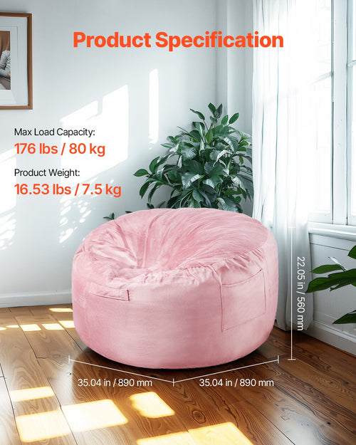 91cm Round Velvet Bean Bag Chair – Pink