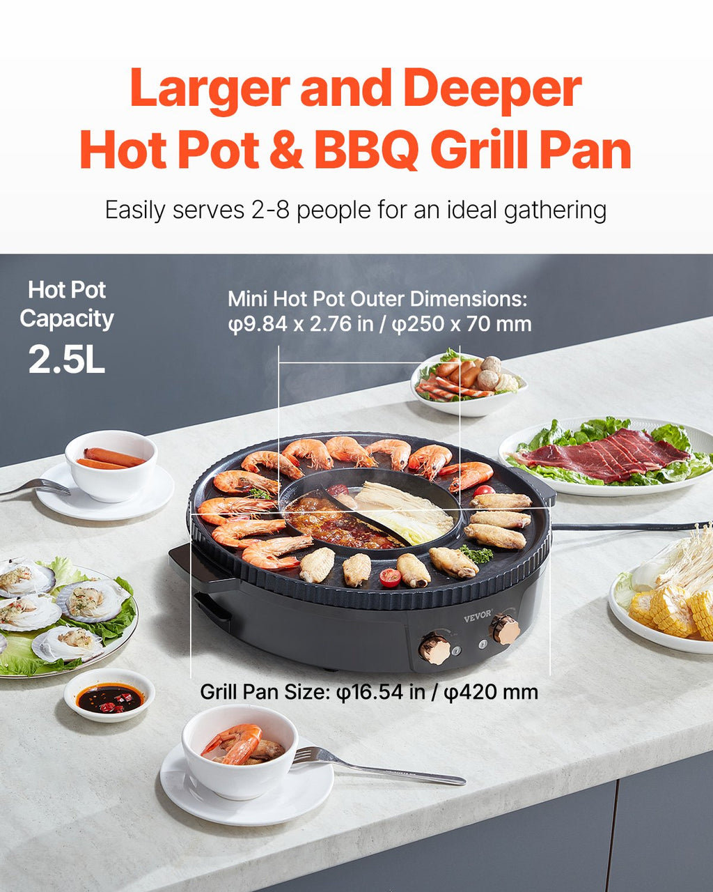 Hot Pot with Grill 1800W 2-in-1 Electric Smokeless Grill and Hot Pot