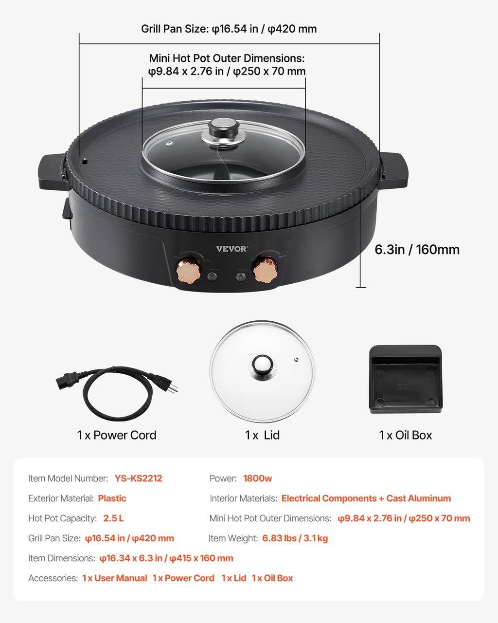 Hot Pot with Grill 1800W 2-in-1 Electric Smokeless Grill and Hot Pot