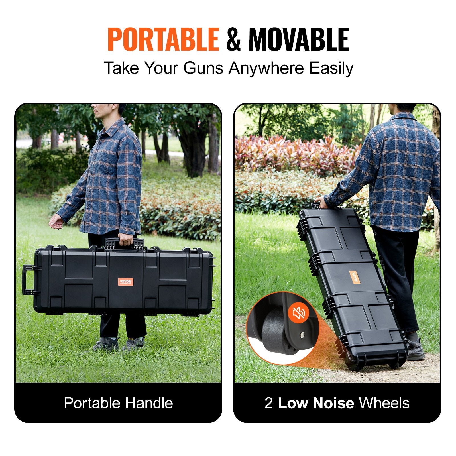 Rifle Case, Rifle Hard Case with 3 Layers Fully-protective Foams, 42 inch lockable Hard Gun Case with Wheels, IP67 Waterproof & Crushproof, for Two Rifles or Shotguns, Airsoft Gun