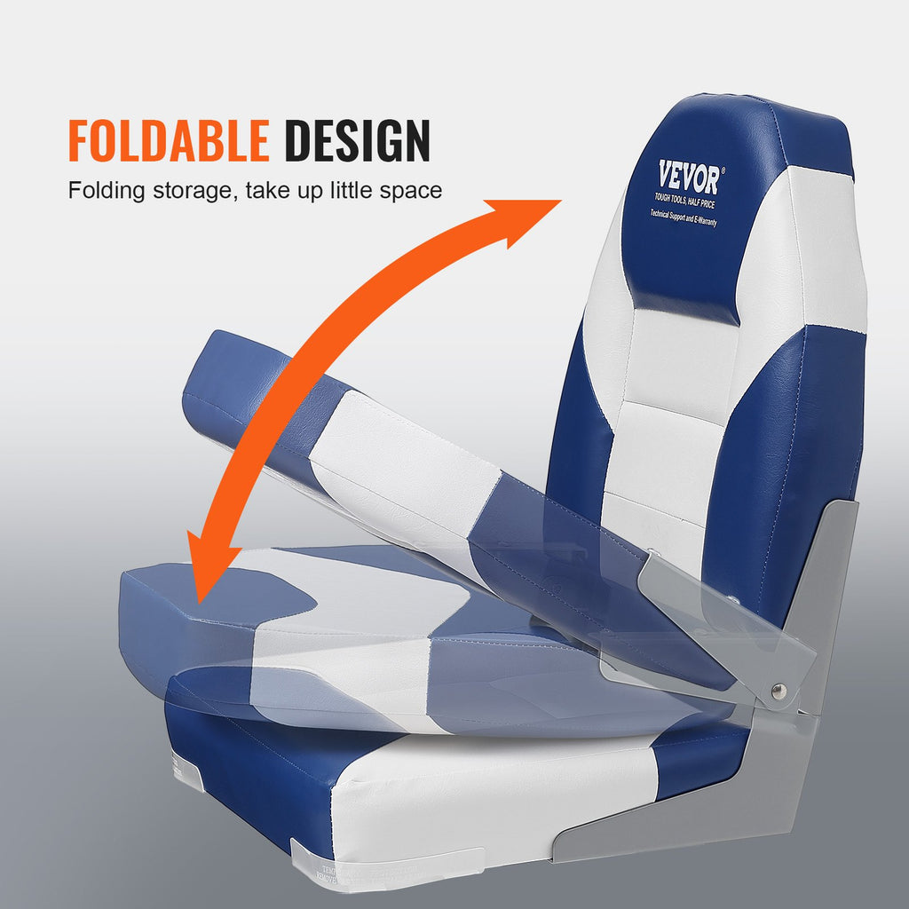 Boat Seats, 555 mm High Back Boat Seat, Folding Boat Chair with Thickened Sponge Padding and Hinge, Fold-Down Boat Captain Chairs for Fishing Boat, Sightseeing Boat, Speedboat, Canoe, 2-Pack