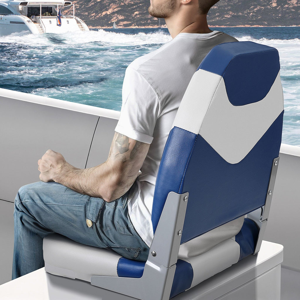 Boat Seats, 555 mm High Back Boat Seat, Folding Boat Chair with Thickened Sponge Padding and Hinge, Fold-Down Boat Captain Chairs for Fishing Boat, Sightseeing Boat, Speedboat, Canoe, 2-Pack