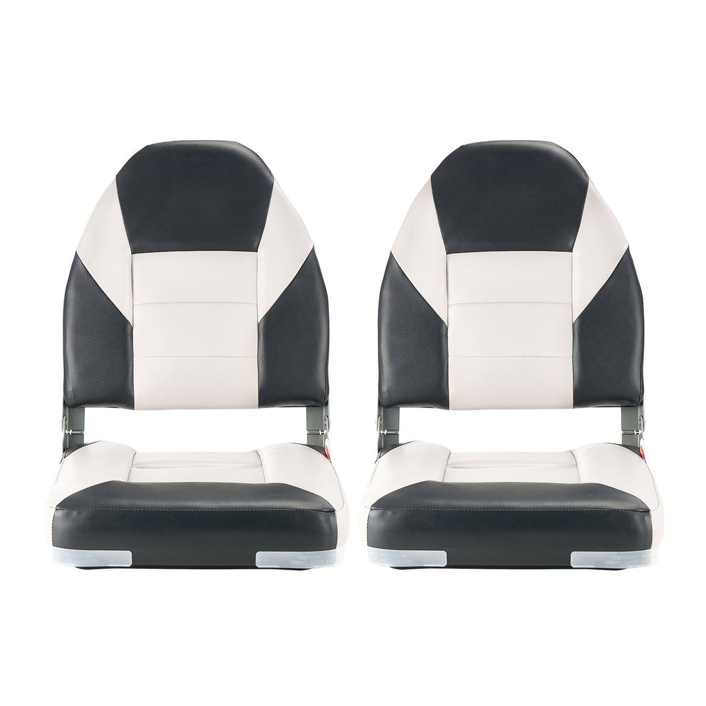 Boat Seat, High Backrest, Folding Fishing Boat Seat with Thickened Sponge Cushion & Waterproof PVC Leather, Aluminum Alloy Hinges, Flip Up Boat Seat for Boats, Yachts, Ships, Black & Grey