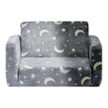 2-in-1 Kids Sofa, Foldable Toddler Soft Couch with Armrests, Glow in the Dark Kids Couch Fold Out with 28D Sponge & Flannel, Convertible Toddler Chair to Lounger for Reading and Gaming, M, Gray