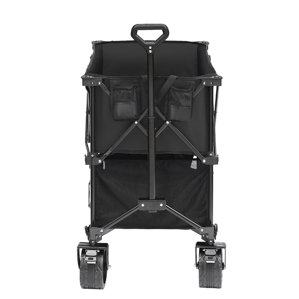 Foldable Double Decker Wagon, 400L Collapsible Wagon Cart with All-Terrain Wheels, Heavy Duty Folding Wagon Cart 350-450 lb Weight Capacity for Camping, Shopping, Garden, 52" Extra Long Extender