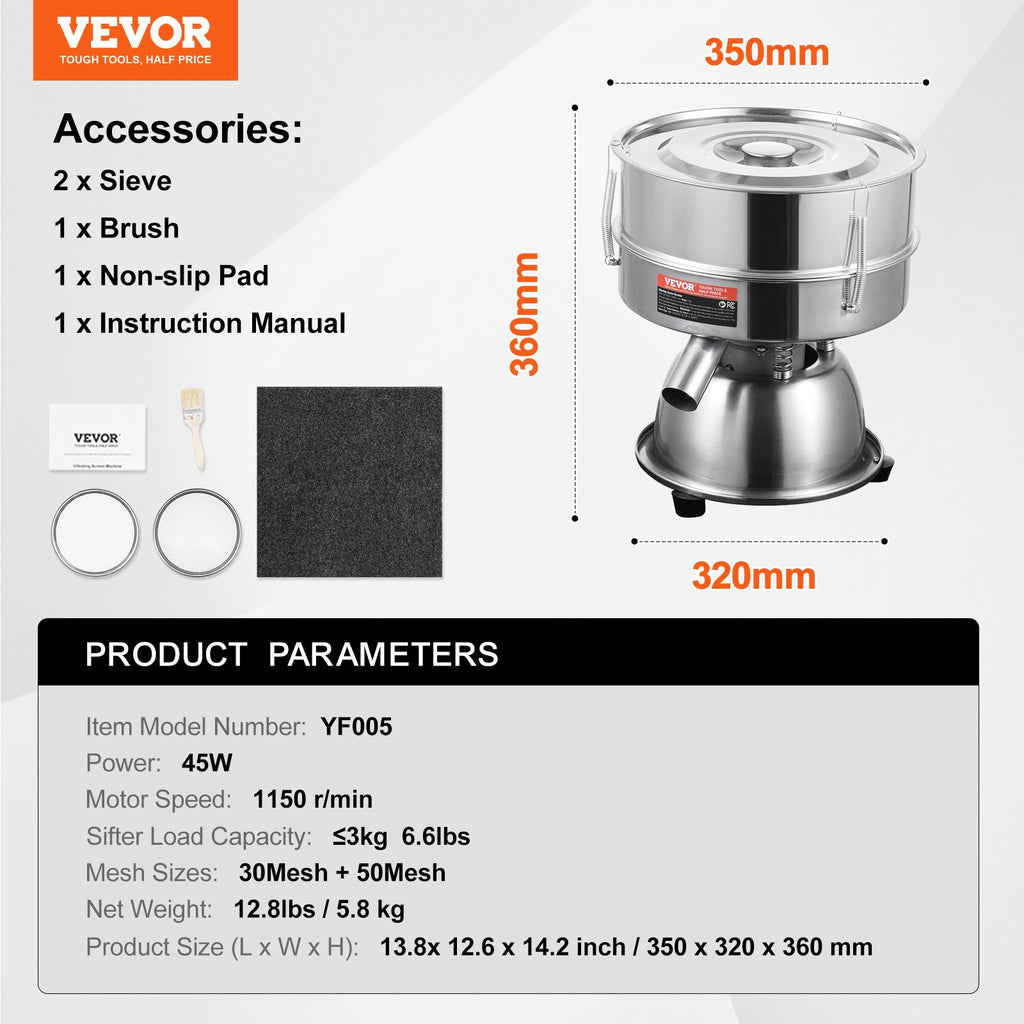45W Electric Vibrating Sieve – 30 & 50 Mesh