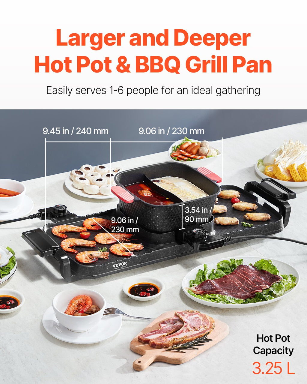 Hot Pot with Grill 2300W 2-in-1 Electric Smokeless BBQ with Removable Pot