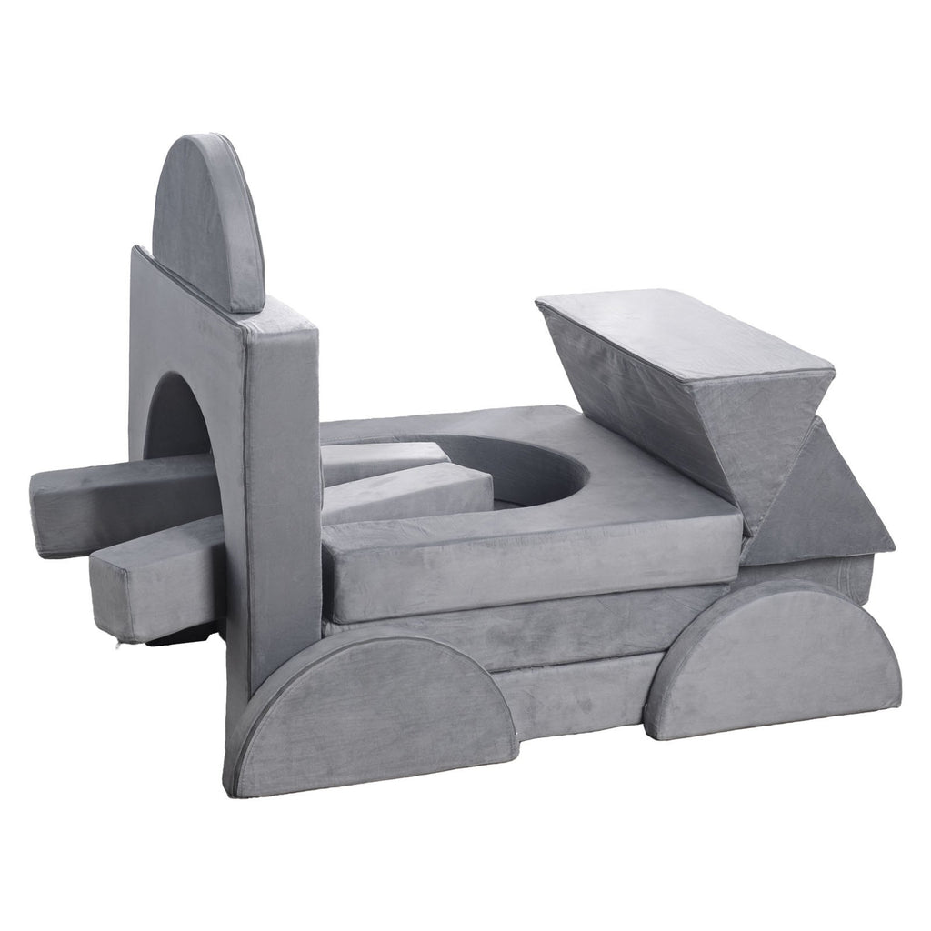 Modular Kids Play Couch, Sectional Toddler Sofa with Armrests, 28D Sponge & Short Pile, Convertible Kids Modular Couch DIY Creative Combination for Playroom, Bedroom, Living Room, 14 Pcs, Gray