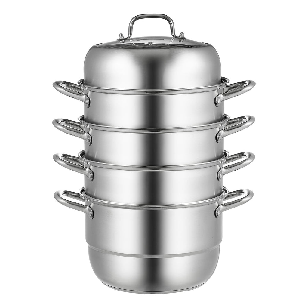 Dumpling Steamer Stainless Steel 5 Titer for for Cook Soup, Noodles, Fishes Work with Gas Electric Grill Stove Top, Dia 30cm/11.8inch, Pot