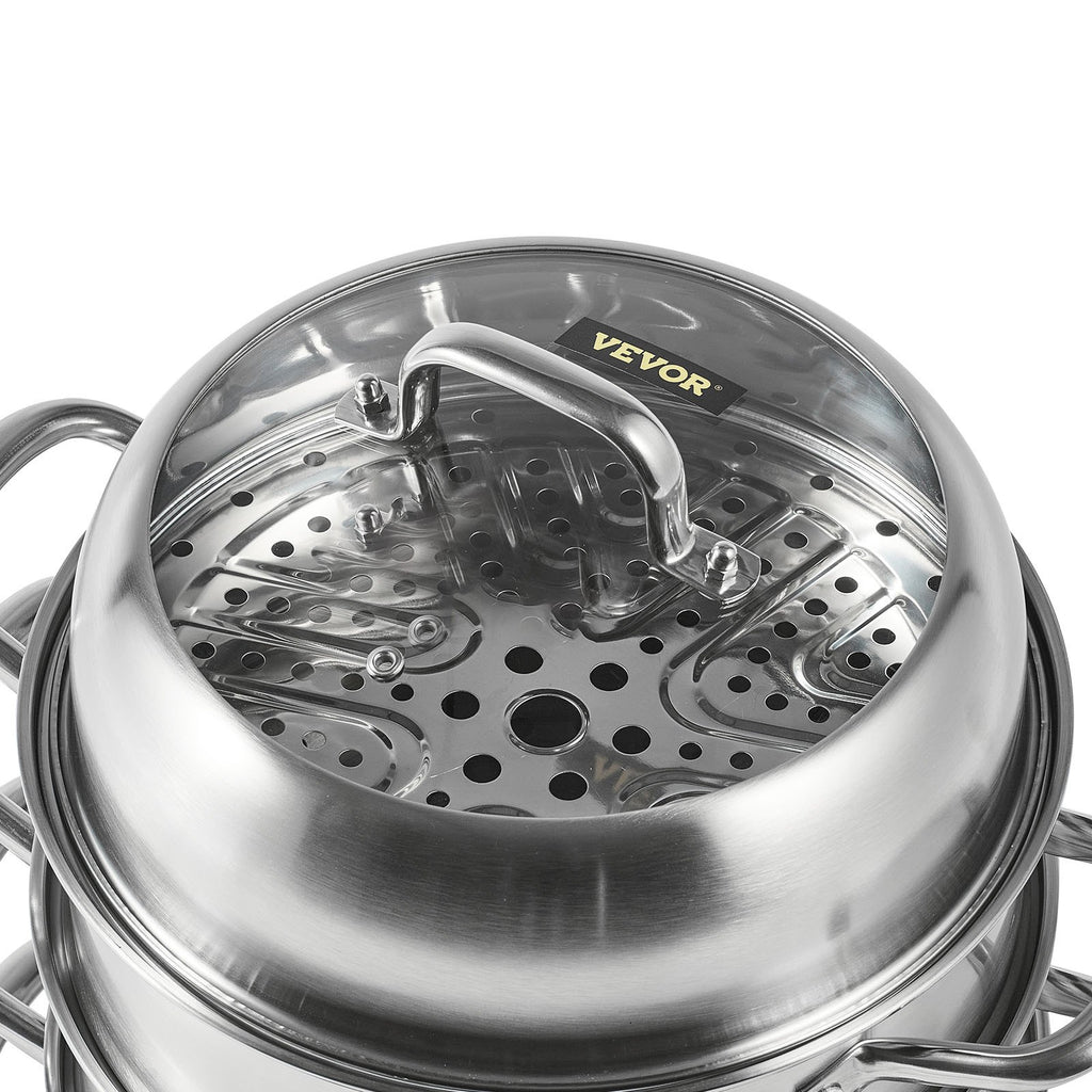 Dumpling Steamer Stainless Steel 5 Titer for for Cook Soup, Noodles, Fishes Work with Gas Electric Grill Stove Top, Dia 30cm/11.8inch, Pot