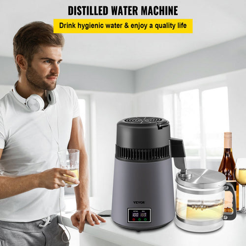 4L Home Water Distiller with Dual Temperature Display – Grey