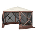 Pop Up Gazebo Tent, Pop-Up Screen Tent 6 Sided Canopy Sun Shelter with 6 Removable Privacy Wind Cloths & Mesh Windows, 12.5x12.5FT Quick Set Screen Tent with Mosquito Netting, Brown