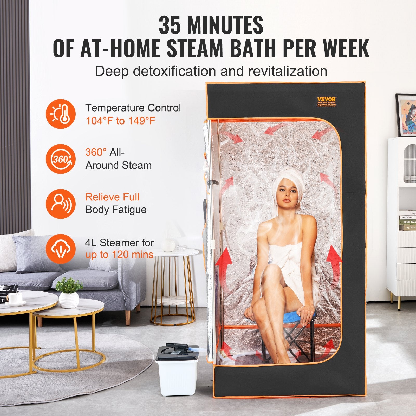Portable Steam Sauna Tent Full Size 2000W Personal Sauna Blanket W/ Chair,880 x 880 x 1780 mm