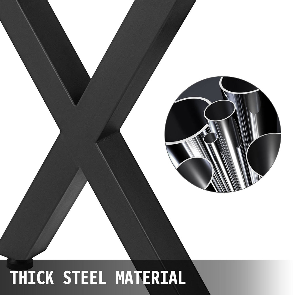 Set of 2 Steel Table Legs, 16'Height 15'Wide Dining Table Legs, Heavy Duty 3.1" Square Box Section X Frame Table Legs, 16x15x3.1 Inch Black Color Industrial Country Style Metal Dining Legs