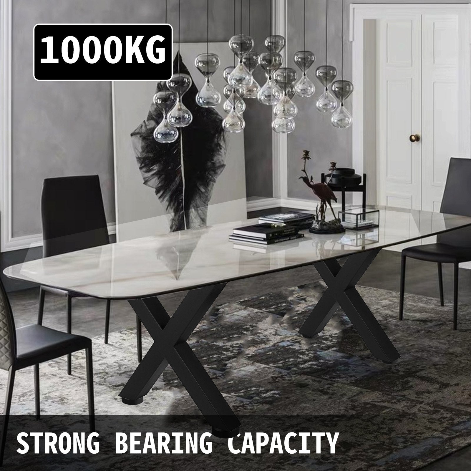 Set of 2 Steel Table Legs, 16'Height 15'Wide Dining Table Legs, Heavy Duty 3.1" Square Box Section X Frame Table Legs, 16x15x3.1 Inch Black Color Industrial Country Style Metal Dining Legs