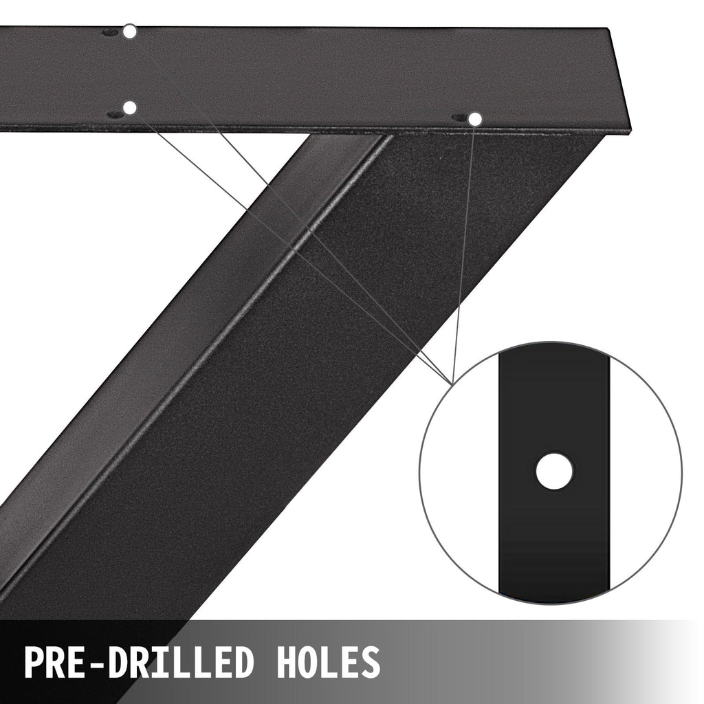 Set of 2 Steel Table Legs, 16'Height 15'Wide Dining Table Legs, Heavy Duty 3.1" Square Box Section X Frame Table Legs, 16x15x3.1 Inch Black Color Industrial Country Style Metal Dining Legs